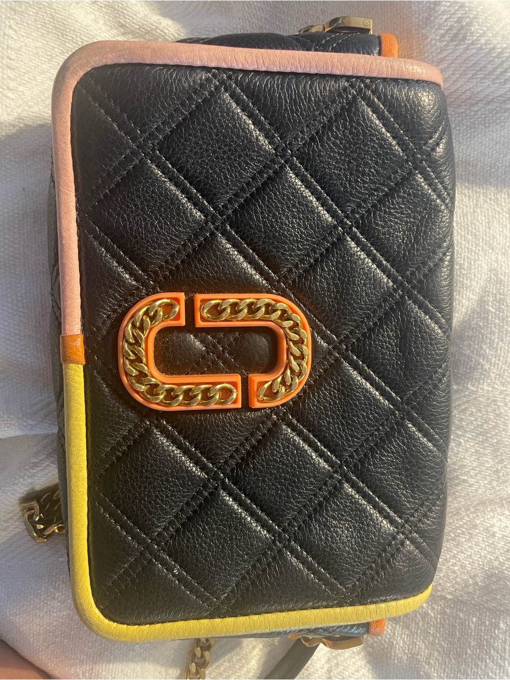 Black Quilted Crossbody Bag with Colorblock Trim